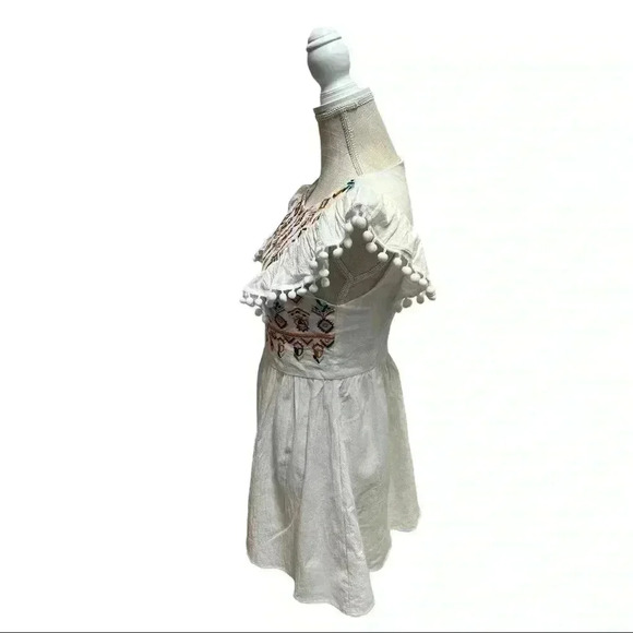 SHEIN  WOMEN’S STUNNING BOHO SMOCK EMBROIDERED DRESS W/ POM POM TRIM•SIZE S• - Picture 6 of 9